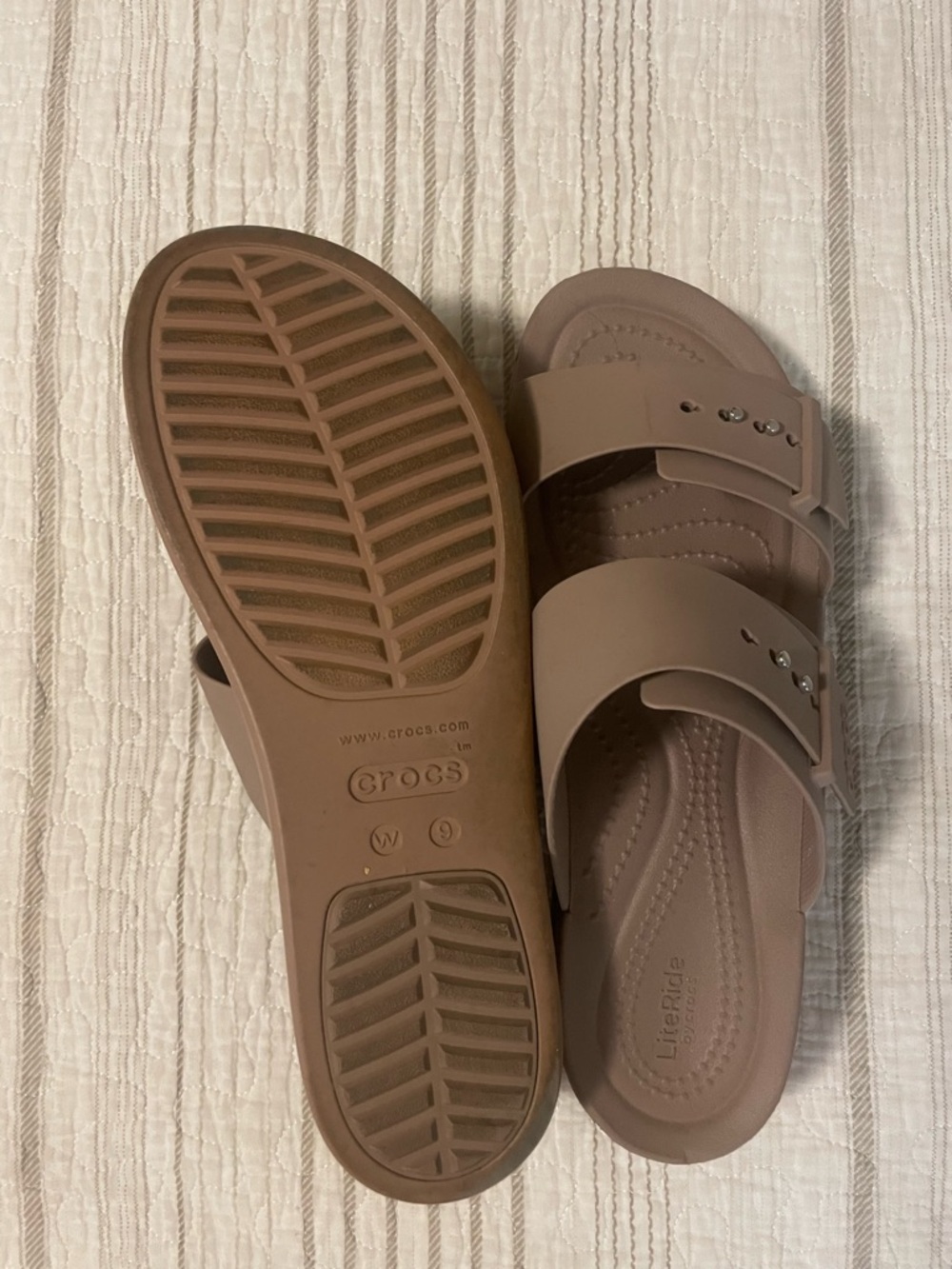 CROCS Women's Double Band Slide Sandals in Dusty Rose